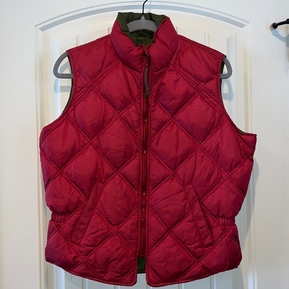 𝅺Goose down filled quilted Eddie Bauer full zip puffer red vest size petite M